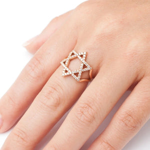 Anello Stella Di David Aperto Unisex – Argento 925 In 4 Versioni: Rodio, Oro Rosa 18K, Ossidato