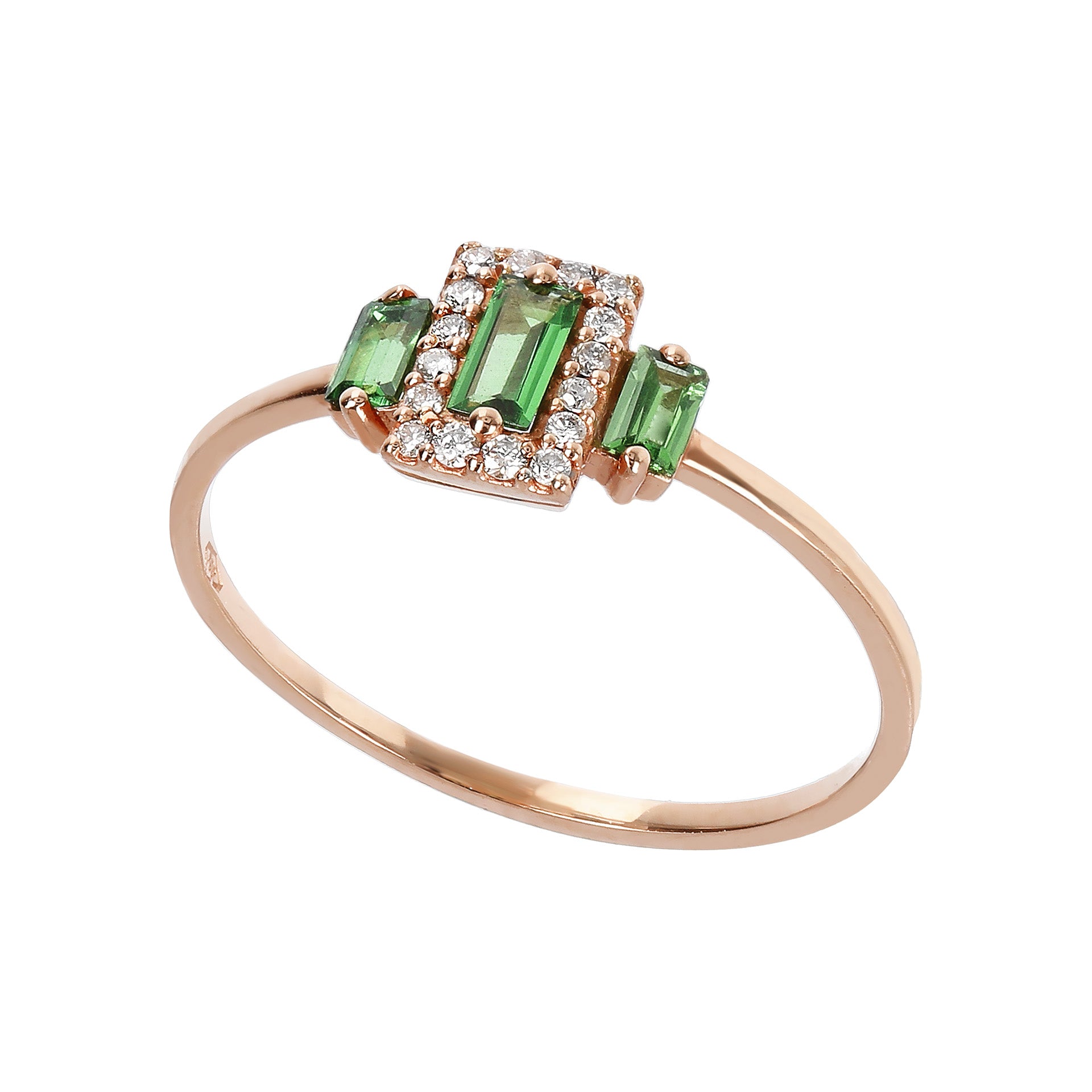 Anello con Tre Tsavoriti e Diamanti